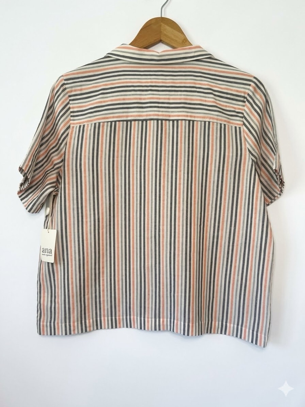 a.n.a Striped Camp Collar Button Down Shirt NWT M Cotton CoastalGrandmother - Picture 3 of 9